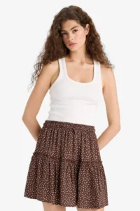 DeFacto Patterned High Waist Combed Cotton Lining Crinkle Viscose Mini Skirt - Image 3