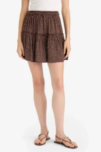 DeFacto Patterned High Waist Combed Cotton Lining Crinkle Viscose Mini Skirt - Image 4