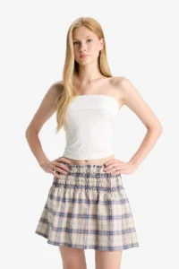 DeFacto A Cut Checkered Mini Skirt - Image 3