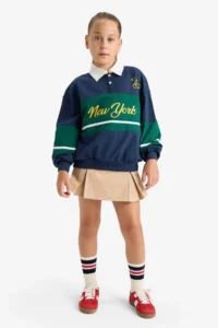 DeFacto Relax Fit Polo Neck Printed School Sweatshirt Girls - Image 7
