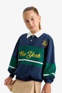 DeFacto Relax Fit Polo Neck Printed School Sweatshirt Girls - Image 8