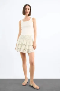 DeFacto Floral Beli Elastic Mini Skirt - Image 2