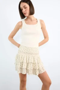 DeFacto Floral Beli Elastic Mini Skirt - Image 3