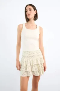 DeFacto Floral Beli Elastic Mini Skirt - Image 4
