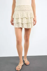 DeFacto Floral Beli Elastic Mini Skirt - Image 6
