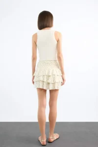 DeFacto Floral Beli Elastic Mini Skirt - Image 7