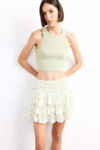 DeFacto Elastic Waist Floral Patterned Flounce Mini Skirt - Image 3
