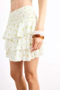 DeFacto Elastic Waist Floral Patterned Flounce Mini Skirt - Image 5