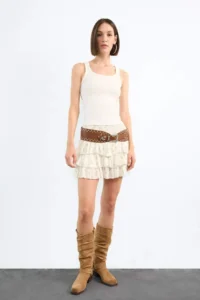 DeFacto Elastic Waist Floral Patterned Flounce Mini Skirt