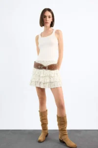 DeFacto Elastic Waist Floral Patterned Flounce Mini Skirt - Image 2