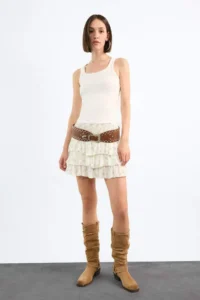 DeFacto Elastic Waist Floral Patterned Flounce Mini Skirt - Image 3