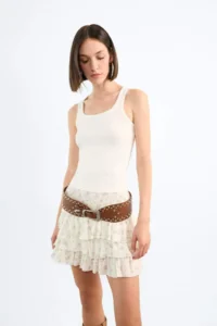 DeFacto Elastic Waist Floral Patterned Flounce Mini Skirt - Image 4