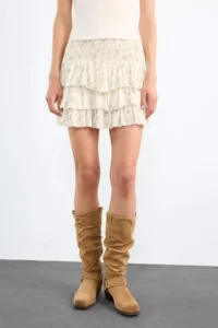DeFacto Elastic Waist Floral Patterned Flounce Mini Skirt - Image 7