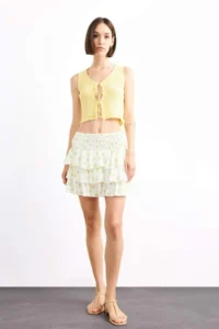 DeFacto Elastic Waist Floral Patterned Flounce Mini Skirt