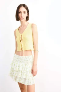DeFacto Elastic Waist Floral Patterned Flounce Mini Skirt - Image 3