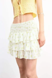 DeFacto Elastic Waist Floral Patterned Flounce Mini Skirt - Image 5