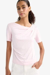 DeFacto slim Fit Boat Neck Short Sleeve T-Shirt