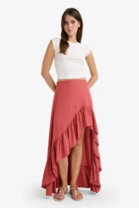 DeFacto Asymmetrical Normal Waist Crinkle Fabric Midi Skirt - Image 2