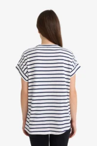 DeFacto 100% Cotton Asymmetrical Crew Neck Striped T-Shirt - Image 7