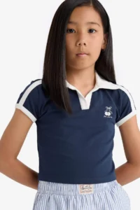 DeFacto Slim Fit Narrow Cut Polo Neck Printed Short Sleeve T-Shirt Girl Child - Image 3