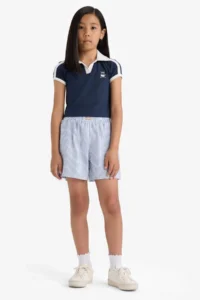 DeFacto Slim Fit Narrow Cut Polo Neck Printed Short Sleeve T-Shirt Girl Child - Image 4