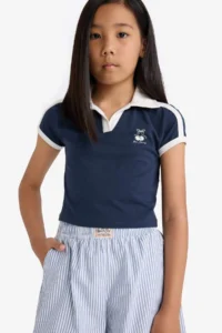 DeFacto Slim Fit Narrow Cut Polo Neck Printed Short Sleeve T-Shirt Girl Child - Image 5
