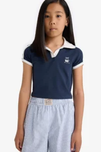 DeFacto Slim Fit Narrow Cut Polo Neck Printed Short Sleeve T-Shirt Girl Child - Image 6