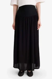 DeFacto A Cut Crinkle Material Black Maxi Skirt - Image 4