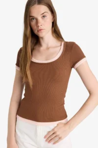 DeFacto U Neck Ribbed Camisole Short Sleeve T-Shirt