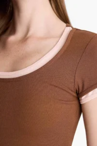 DeFacto U Neck Ribbed Camisole Short Sleeve T-Shirt - Image 5