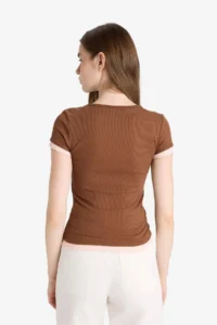 DeFacto U Neck Ribbed Camisole Short Sleeve T-Shirt - Image 6
