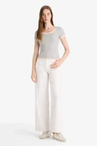 DeFacto U Neck Ribbed Camisole Short Sleeve T-Shirt - Image 2