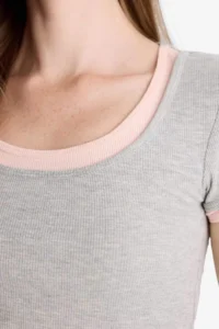 DeFacto U Neck Ribbed Camisole Short Sleeve T-Shirt - Image 5