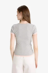 DeFacto U Neck Ribbed Camisole Short Sleeve T-Shirt - Image 6