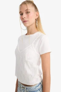 DeFacto Lace Detailed Short Sleeve T-Shirt - Image 5