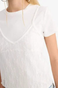 DeFacto Lace Detailed Short Sleeve T-Shirt - Image 7