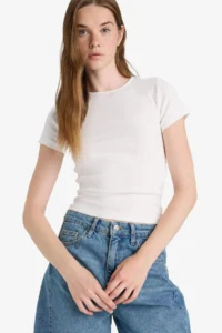 DeFacto Fitted Crew Neck Ribbed Short Sleeve T-Shirt - Image 4