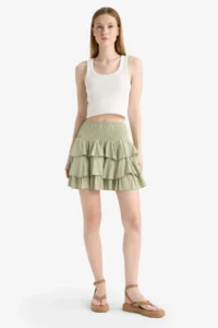 DeFacto Normal Waist Crinkle Flounce Viscose Mini Skirt
