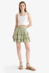 DeFacto Normal Waist Crinkle Flounce Viscose Mini Skirt - Image 2