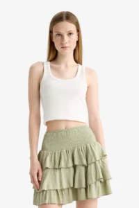 DeFacto Normal Waist Crinkle Flounce Viscose Mini Skirt - Image 3