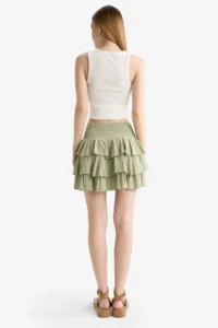 DeFacto Normal Waist Crinkle Flounce Viscose Mini Skirt - Image 5