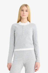 DeFacto Barbell Collar Rib Long Sleeve T-Shirt