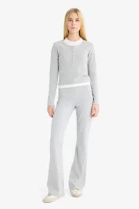 DeFacto Barbell Collar Rib Long Sleeve T-Shirt - Image 2