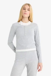 DeFacto Barbell Collar Rib Long Sleeve T-Shirt - Image 3