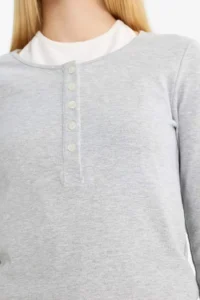 DeFacto Barbell Collar Rib Long Sleeve T-Shirt - Image 4