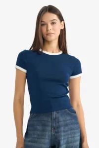 DeFacto Fitted Crew Neck Ribbed Short Sleeve T-Shirt - Image 3