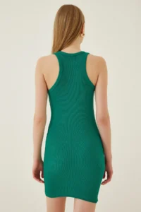 Happiness İstanbul Women's Vivid Green Corded Summer Mini Knitted Dress - Image 3