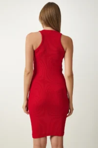 Happiness İstanbul Women's Red Corded Summer Mini Knitted Dress - Image 3