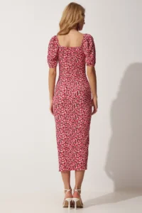 Happiness İstanbul Women's Dark Pink Carmen Collar Slit Summer Knitted Dress - Image 4