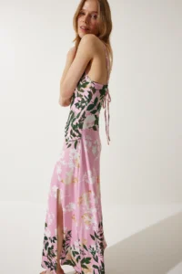 Happiness İstanbul Women's Pink Floral Slit Summer Dress - Image 2